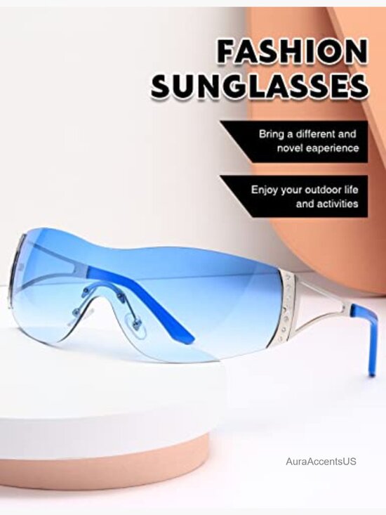 Y2K Wrap Around Shield Sunglasses Oversized Rimless Trendy main image 4